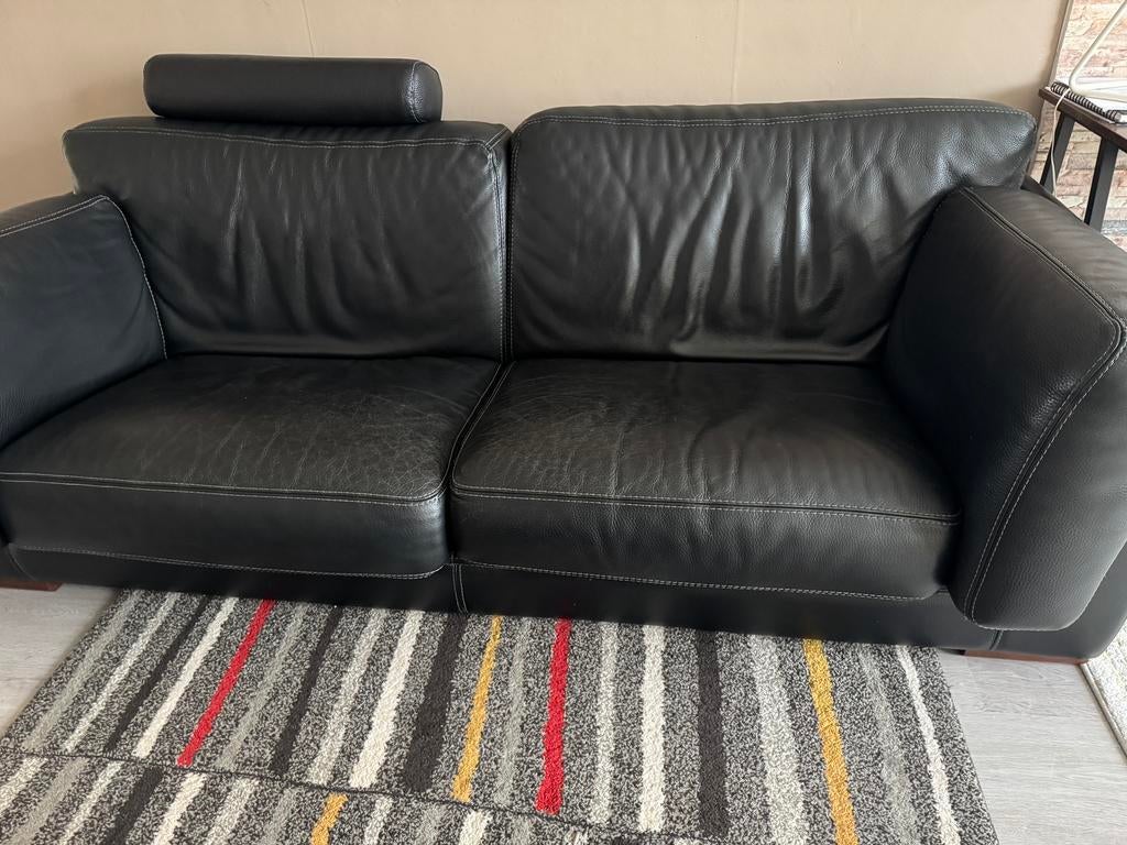 Luxe leren 2-zitsbank in zwart, Enlèvement, Cuir
