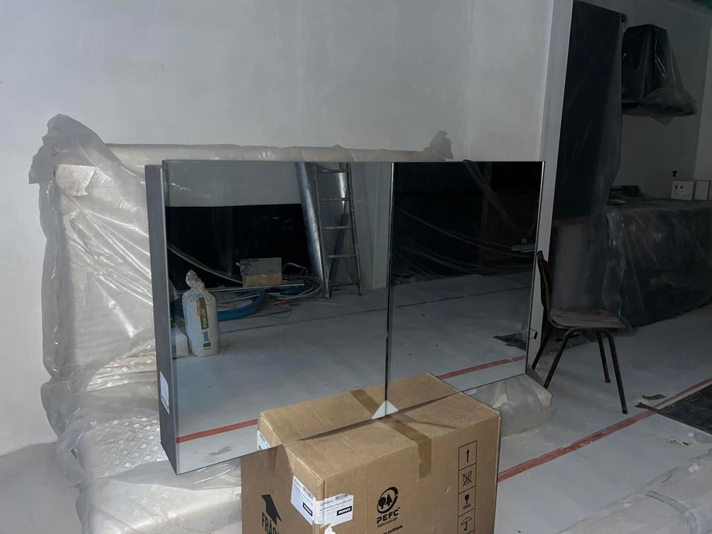 Spiegelkast Donkergrijs Eik 120cm, Huis en Inrichting, Ophalen, Spiegelkast, 100 tot 150 cm, Nieuw