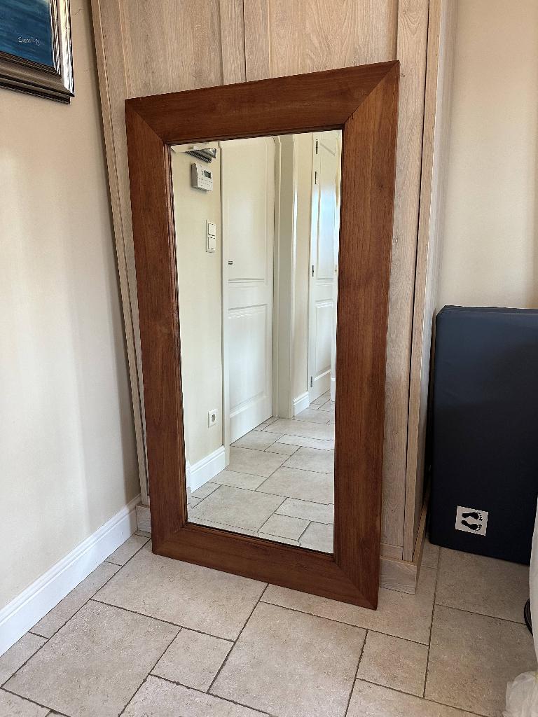 Spiegel met houten kader "Teak" 80x150 cm, Huis en Inrichting, Woonaccessoires | Spiegels, Ophalen, 100 tot 150 cm, Zo goed als nieuw