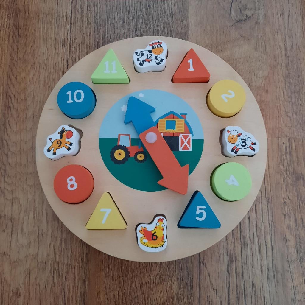 Horloge éducative en bois thème Animaux de la Ferme - Dès 3A, Enfants & Bébés, Enlèvement, Comme neuf, Autres types