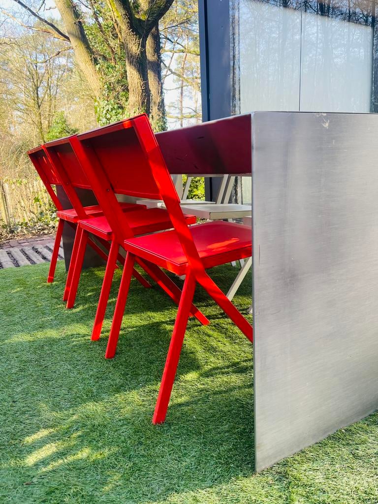 Rvs design tuintafel, Tuin en Terras, Ophalen, Zo goed als nieuw, Rechthoekig, Rvs