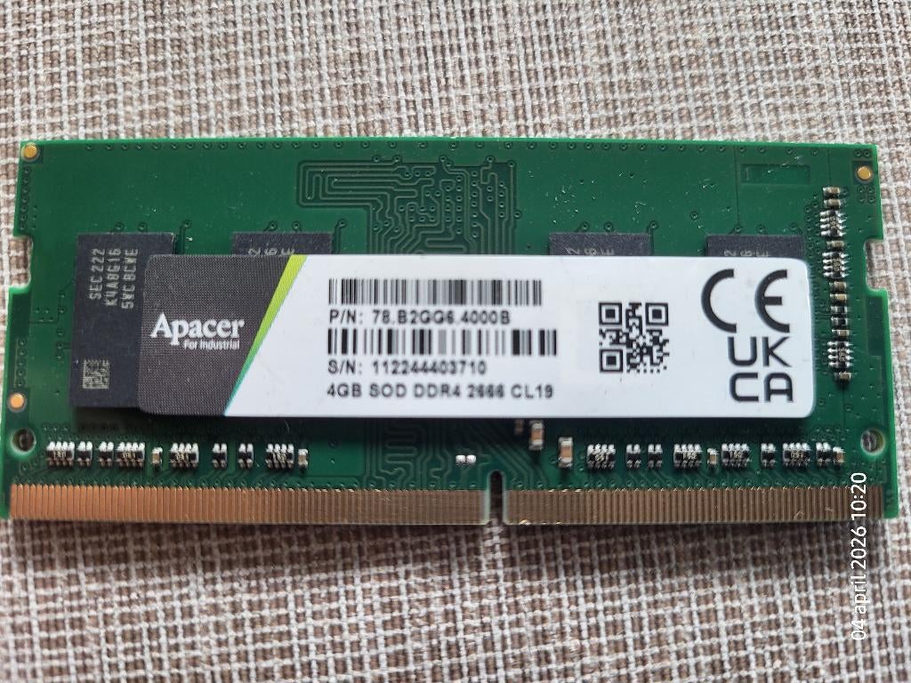 Apacer 4GB DDR4 SO-DIMM 2666Mhz Laptop RAM, Computers en Software, RAM geheugen, Ophalen of Verzenden, DDR4, Laptop, 4 GB