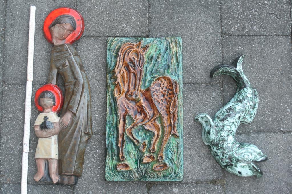 3 x Keramiek perignem paard/ vis /maria (jaren 60), Antiek en Kunst, Ophalen