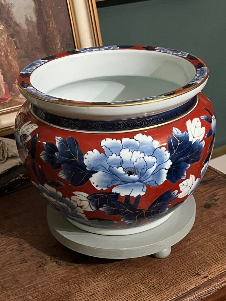 Vintage Gold Imari Blue Floral Vase, Ophalen of Verzenden