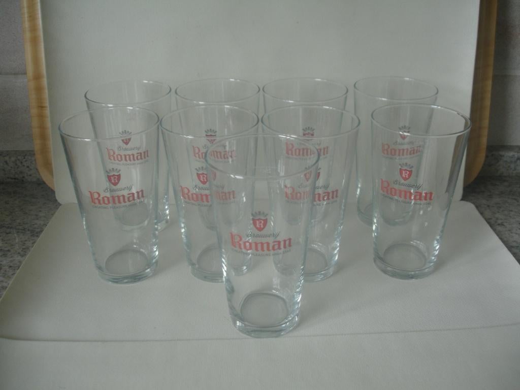 Roman bierglas boerke, 25cl, brij. Roman, nog 7 stuks, Collections, Marques de bière, Comme neuf, Verre ou Verres, Autres marques