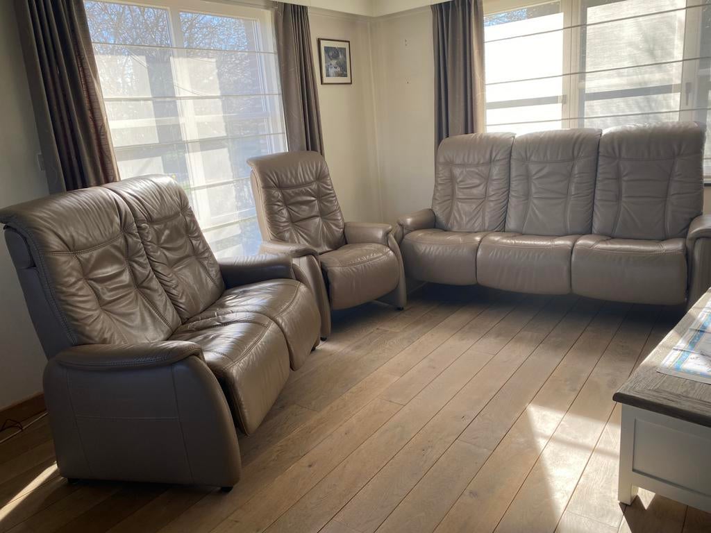 Mooie lederen salon, model Milaan, Huis en Inrichting, Ophalen, Gebruikt, Leer, Landelijk