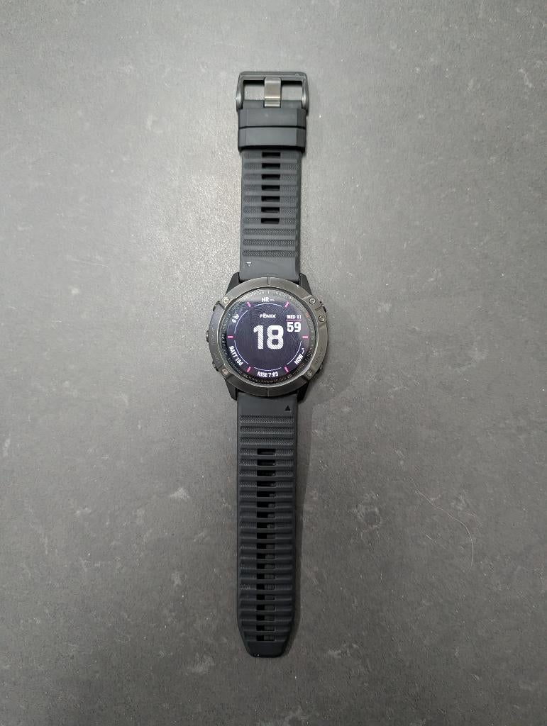 Garmin Fenix 6X Sapphire – 51 mm – In uitstekende staat, Handtassen en Accessoires, Sporthorloges, Ophalen, Gebruikt, Zwart, Garmin Fenix