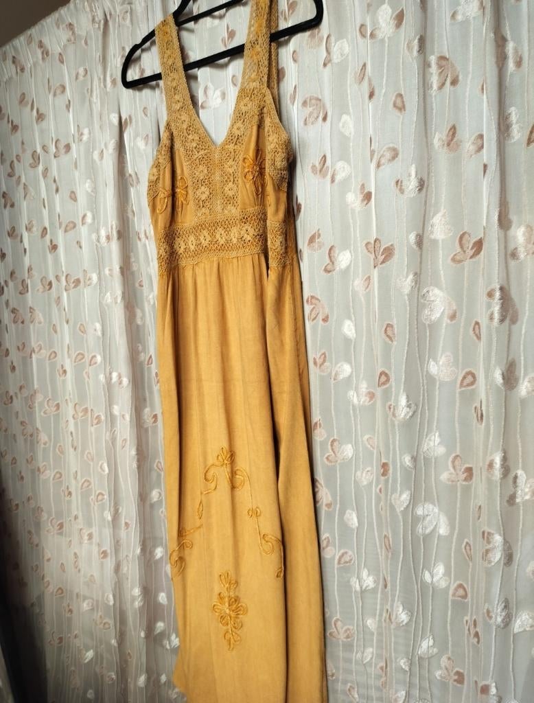 Bohemian boheems zomer jurk hippie fairy onesize, Kleding | Dames, Maat 38/40 (M), Beige, Ophalen of Verzenden, Zo goed als nieuw