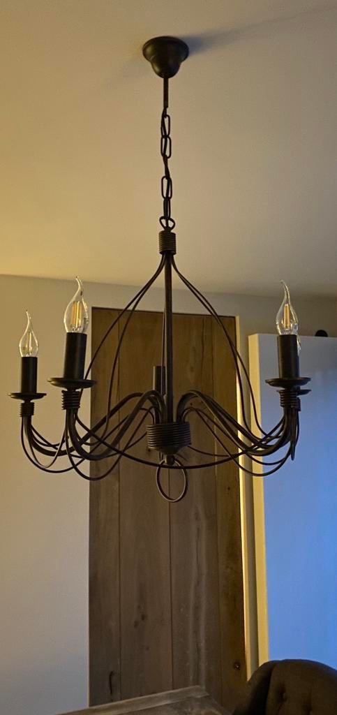 Landelijke luster | 5 lichtpunten | metaal | brons, Huis en Inrichting, Ophalen, Zo goed als nieuw, Metaal, Landelijk
