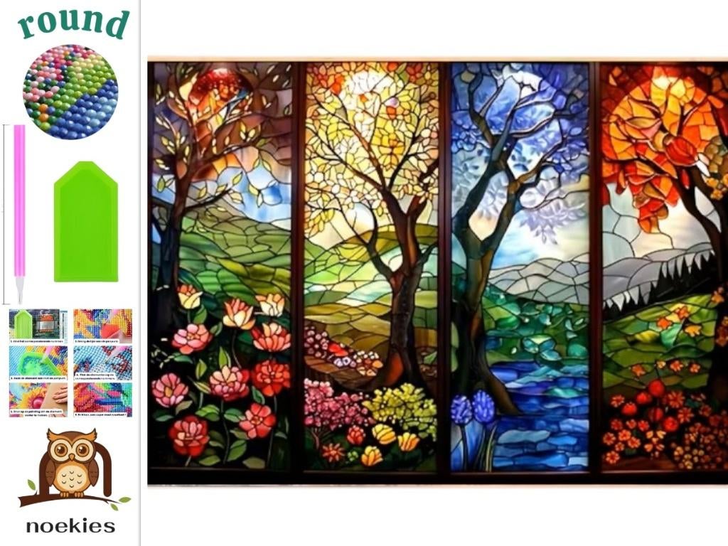 nr 78 Diamond Painting seizoens bomen 50x40cm (rond), Hobby en Vrije tijd, Ophalen of Verzenden, Nieuw, Knutselwerk