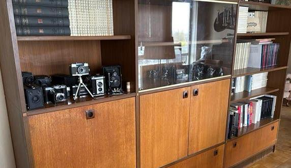 FORMULE vintage modulaire boekenkast — jaren 60/70 — hout, Ophalen, Gebruikt, Met deur(en)