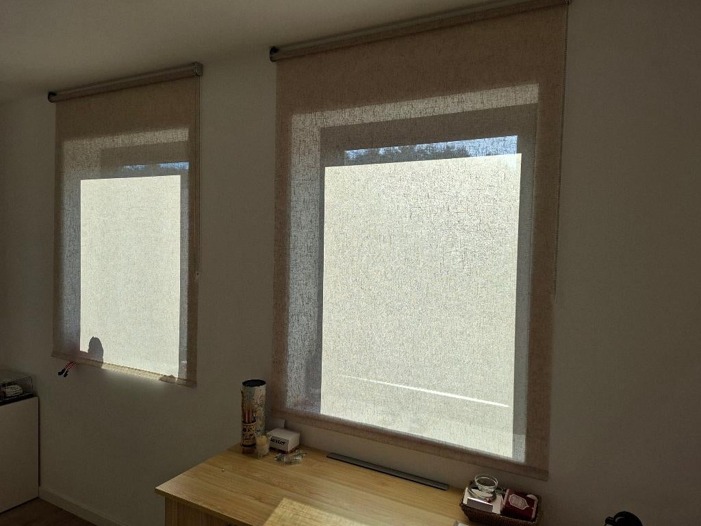 Rolgordijnen x2 - Beige - 120x180cm, Ophalen, 100 tot 150 cm, Beige, Nieuw