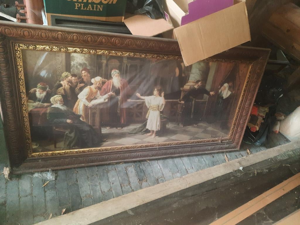 Grande peinture ancienne - Jésus au temple, Antiquités & Art, Enlèvement ou Envoi