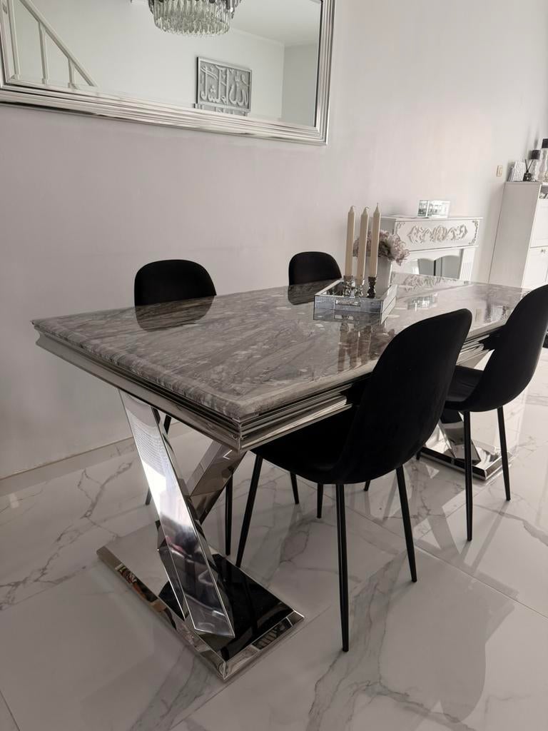 Table marbre 180x90 avec 4 chaise, Maison & Meubles, Enlèvement, Comme neuf