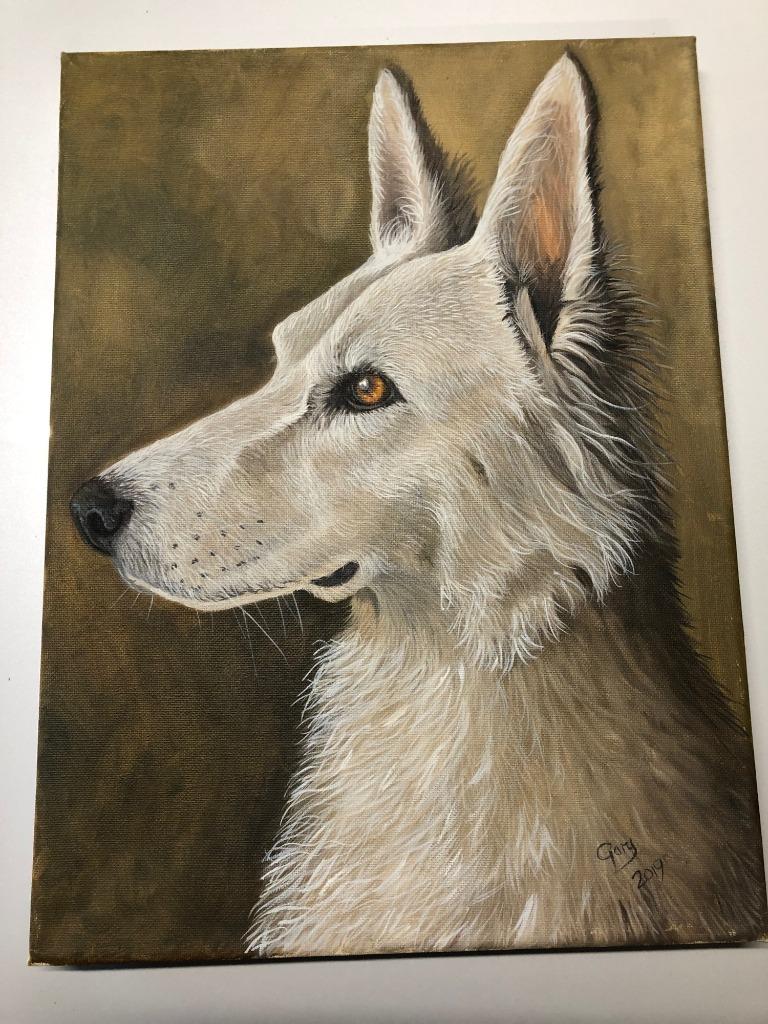 Schilderij Gary Wakeham - Young White German Shepherd, Ophalen of Verzenden, Zo goed als nieuw