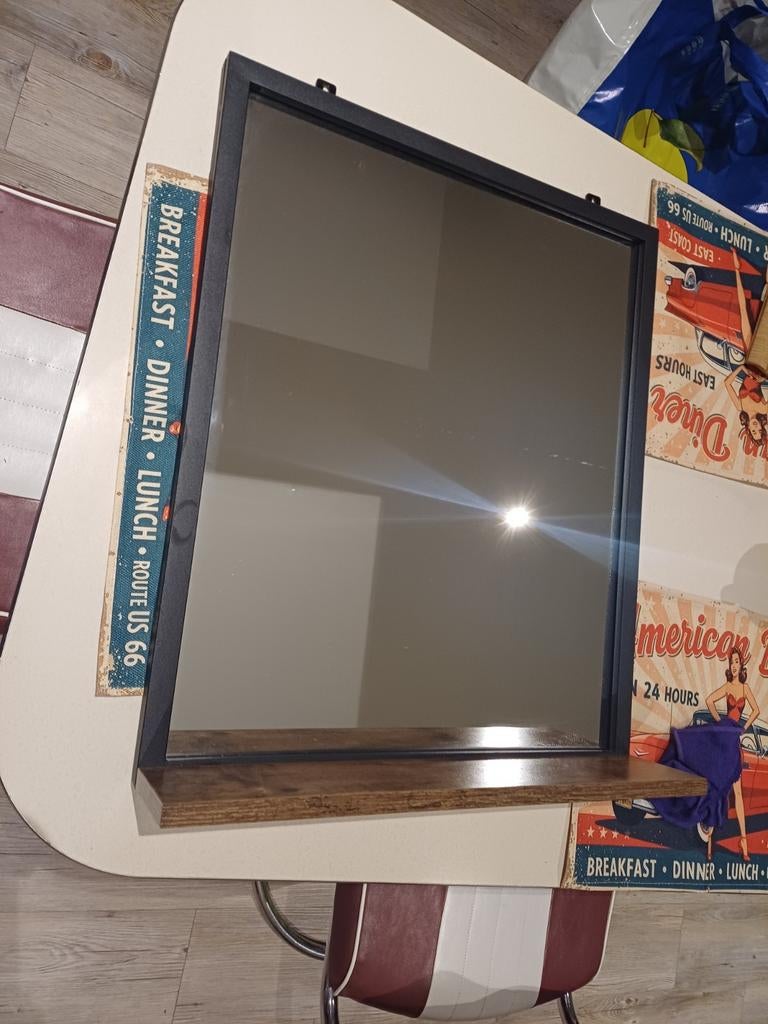 Wandspiegel met plank industriële stijl, Ophalen, Zo goed als nieuw