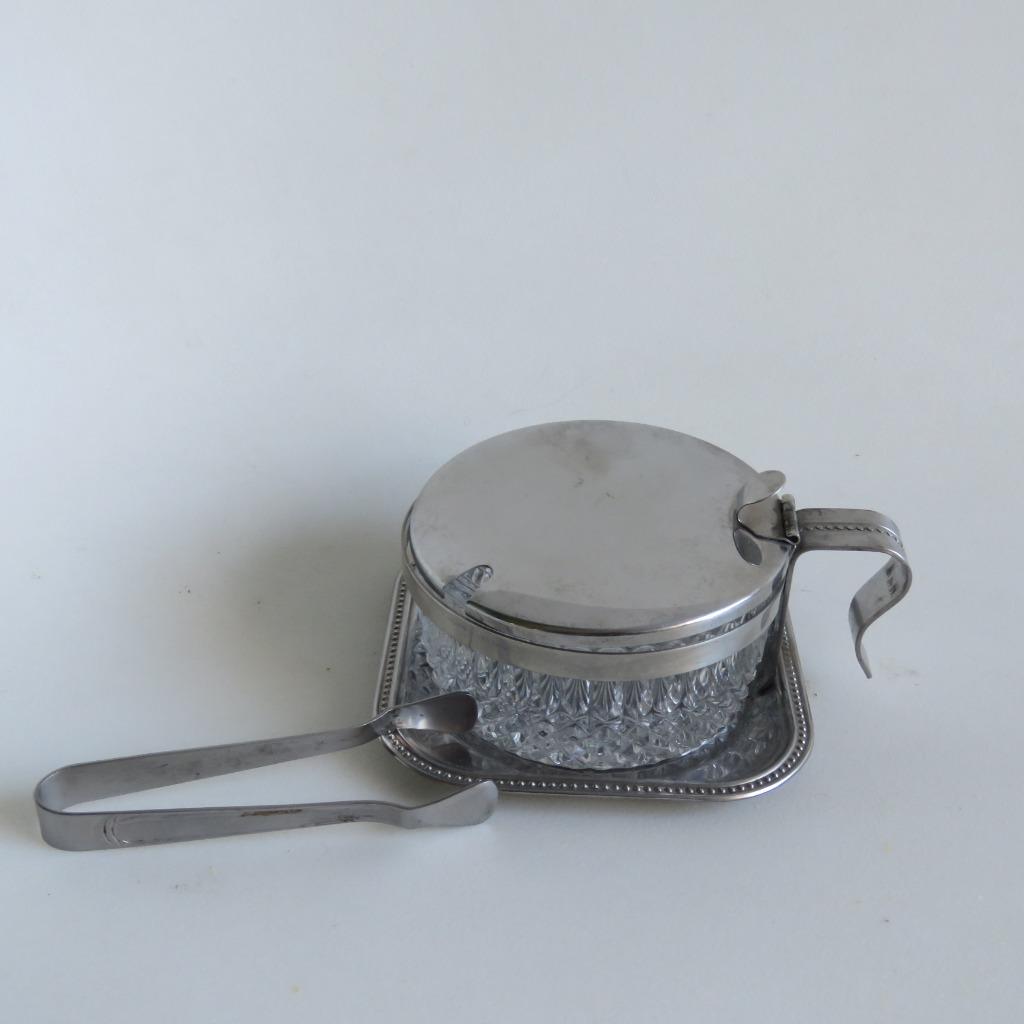 Pot à sucre vintage en verre découpé en acier inoxydable pou, Enlèvement ou Envoi