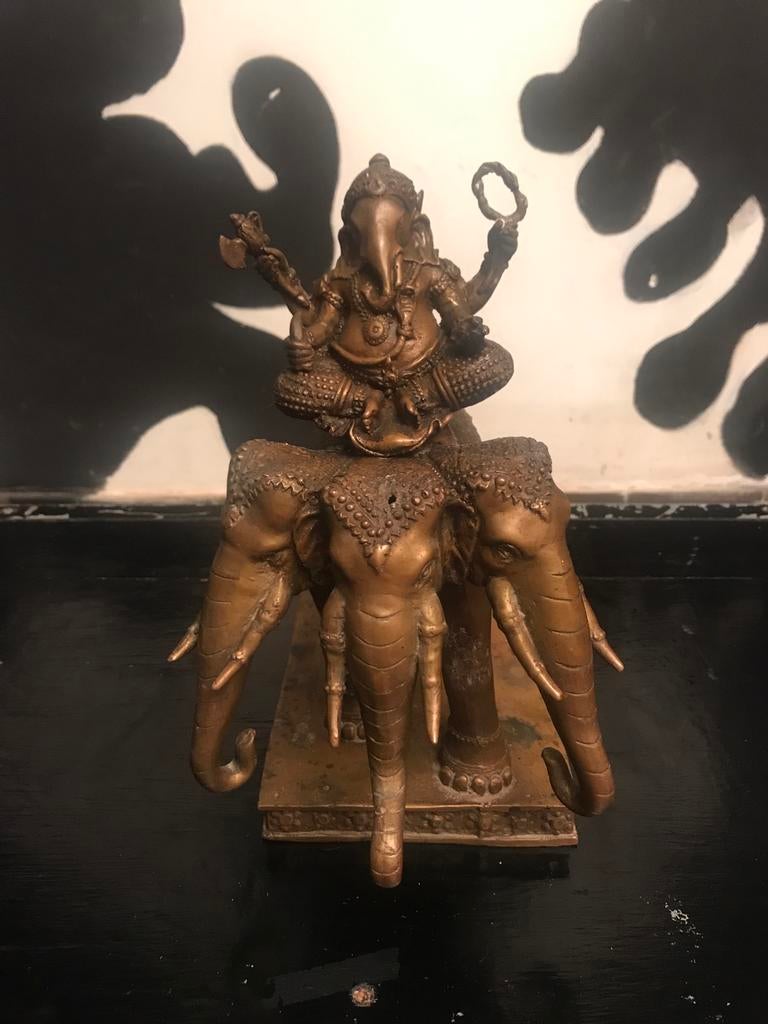 PRACHTIG OUD BRONZEN BEELD GANESHA, Ophalen