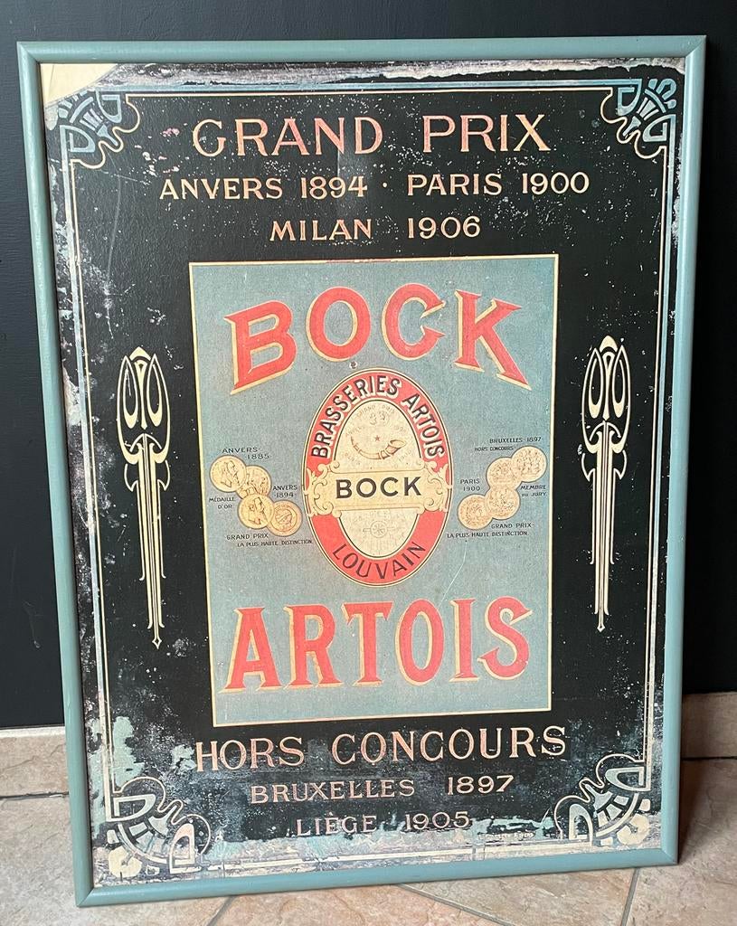 Vintage reclame poster bock artois leuven 1990 mancave, Ophalen of Verzenden, Zo goed als nieuw