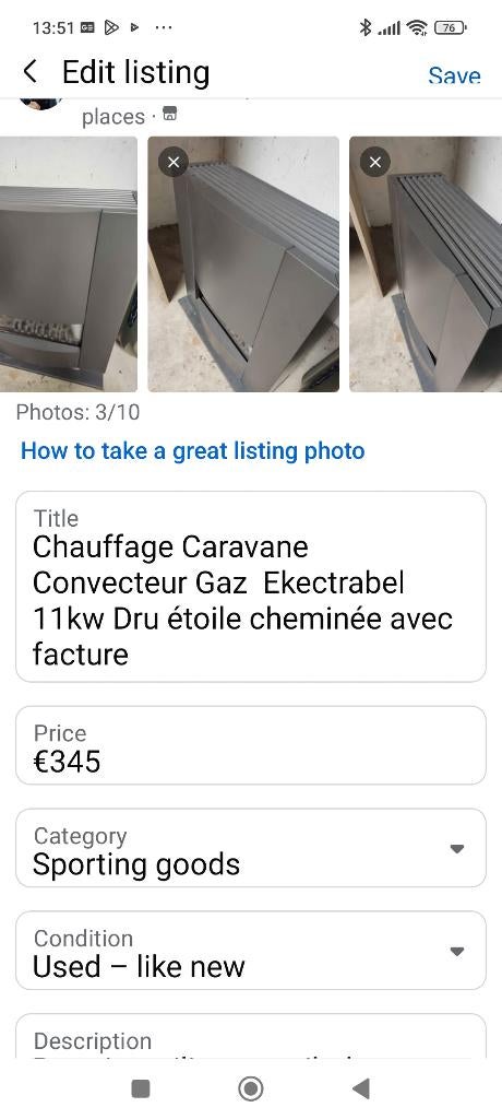 Convecteur Gaz Dru Caravane, Enlèvement, Utilisé