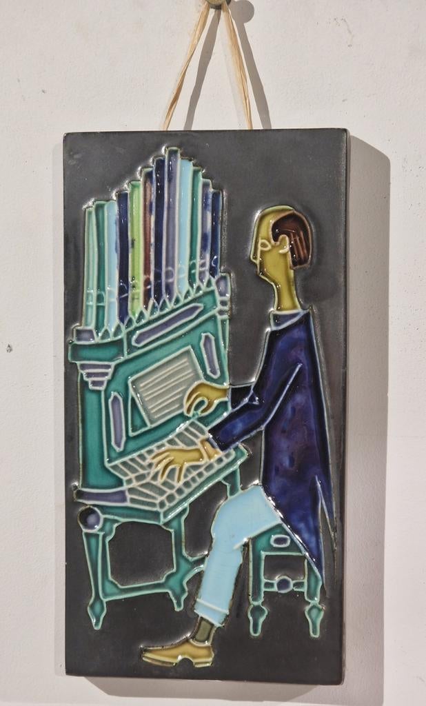 Piano of orgel speler keramiek tegel 20 x 11 x 2  keramisch, Antiquités & Art, Enlèvement ou Envoi
