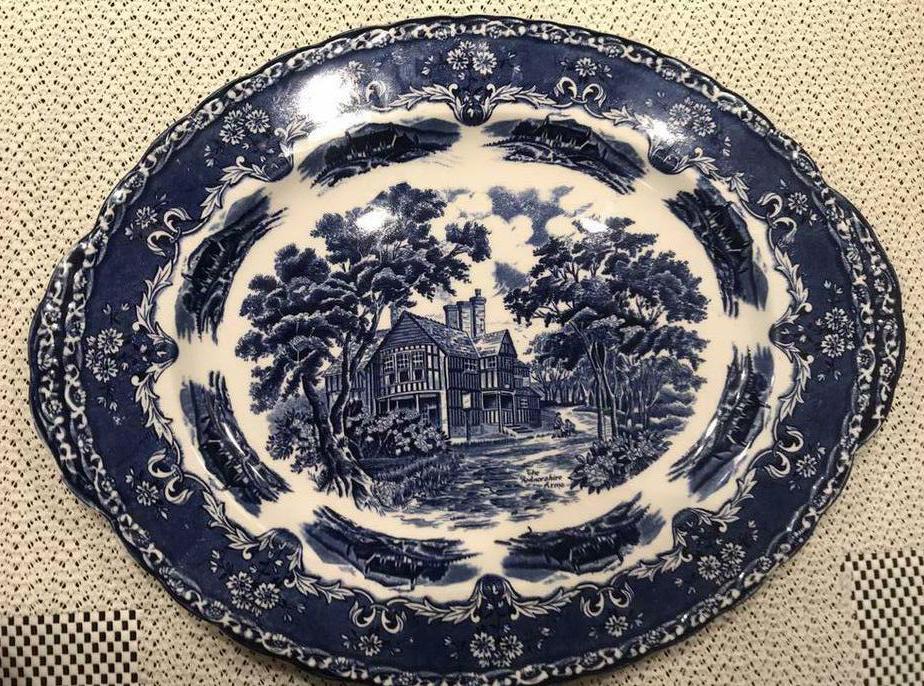 Assiette porcelaine ancienne bleue blanche anglaise 19 E, Enlèvement ou Envoi