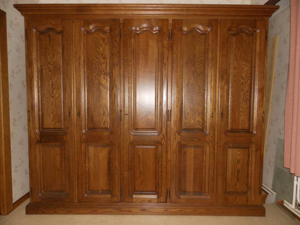 5 Deurs  Slaapkamerkast, Ophalen, 200 cm of meer, Met plank(en), Eikenhout