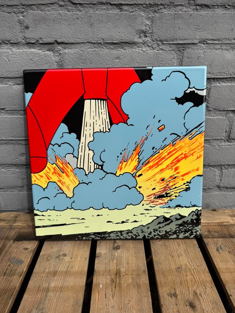 Emaille reclamebord Kuifje Raket op de maan, Verzamelen, Ophalen of Verzenden, Kuifje, Zo goed als nieuw, Plaatje, Poster of Sticker