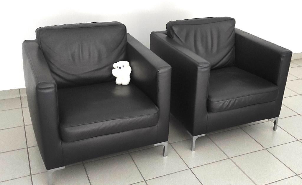 Design lederen 1p-zetel - 2 stuks, Huis en Inrichting, Ophalen, Modern design, Minder dan 75 cm, Zo goed als nieuw