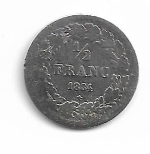 België: 1/2 frank 1834 (gelauwerd) - zilver = morin 29, Postzegels en Munten, Munten | België, Verzenden, Zilver, Losse munt, Zilver