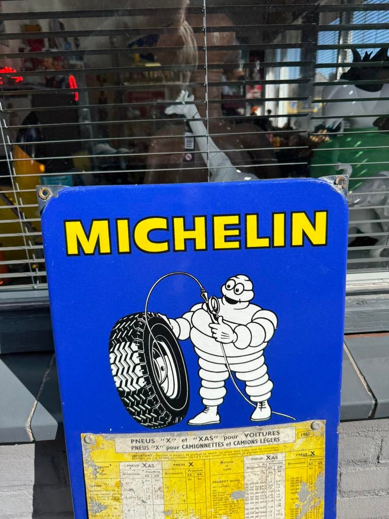 Panneau d'affichage en émail MICHELIN, Collections, Marques & Objets publicitaires, Enlèvement ou Envoi, Utilisé, Panneau publicitaire