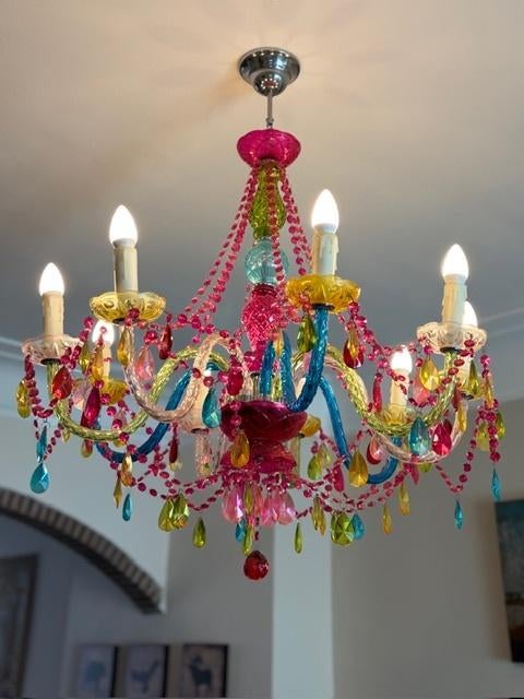 Lustre en verre Murano multicolore., Enlèvement, Comme neuf, Verre, Verre de Murano multicolore