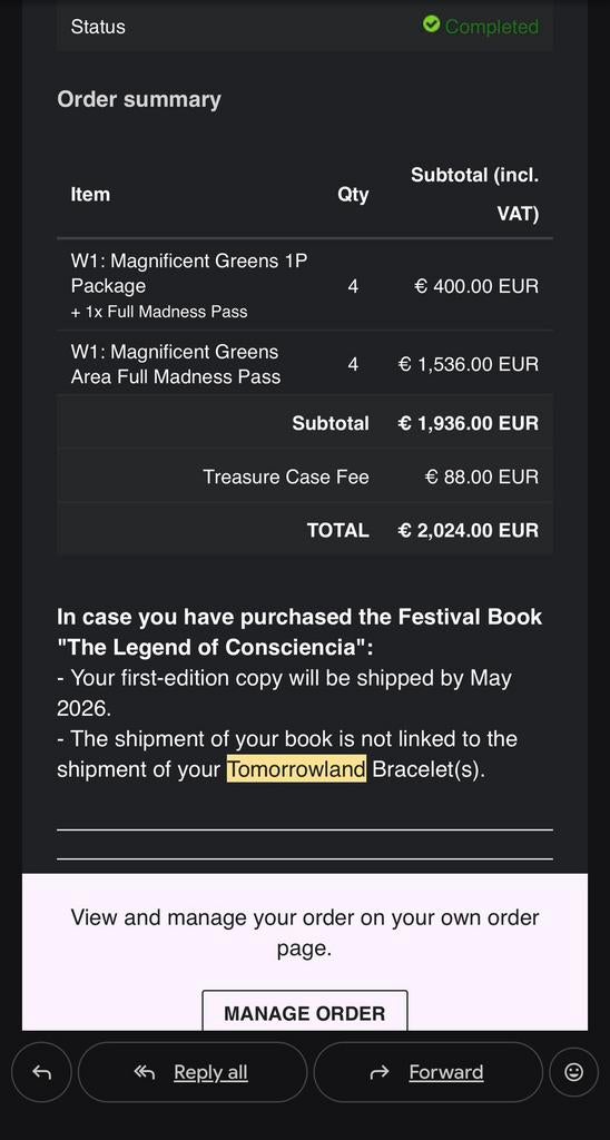 4x Tomorrowland W1 Full Madness Magnificent Green, Tickets en Kaartjes