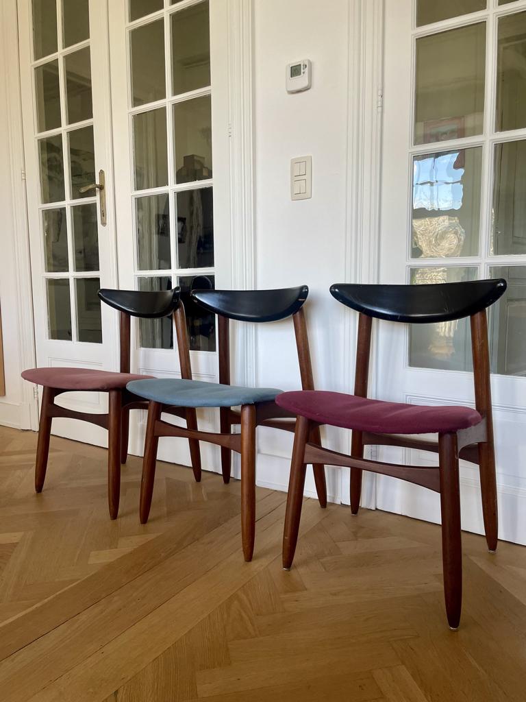 3 chaises mid-century design nordique, Maison & Meubles, Chaises, Trois, Brun, Enlèvement, Utilisé