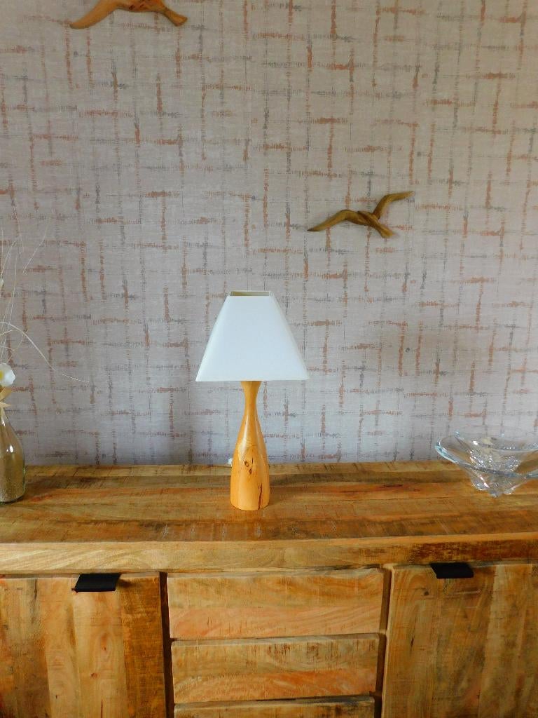 Lampvoet + lampenkap - hout - beige - woondecoratie, Hout, Gebruikt, Ophalen of Verzenden, Classique