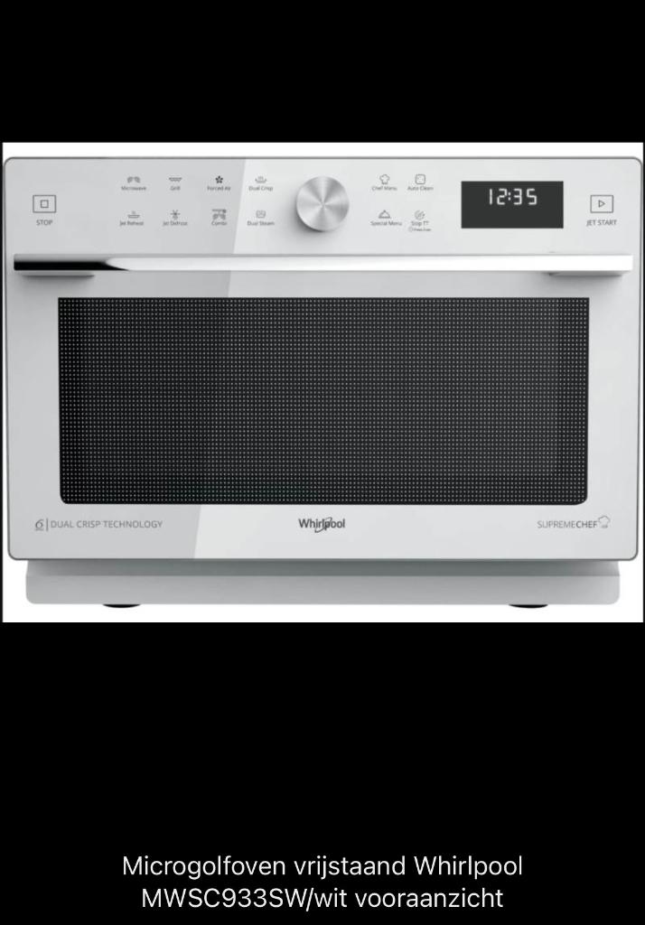 Whirlpool microgolfoven COMBI NIEUW MWSC933SW, Elektronische apparatuur, Microgolfovens, Ophalen, Crisp, Nieuw, Draaiplateau