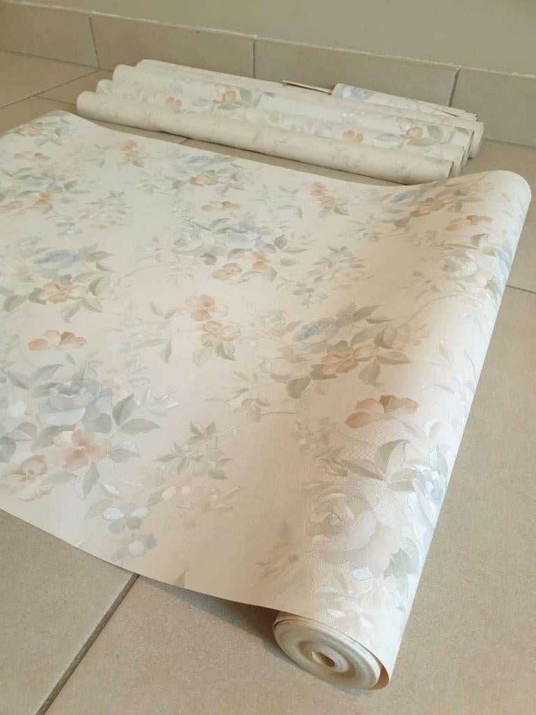 Vintage floral behangpapier 6 onvolledige rollen structuur, Huis en Inrichting, Stoffering | Behang, Ophalen, Blauw