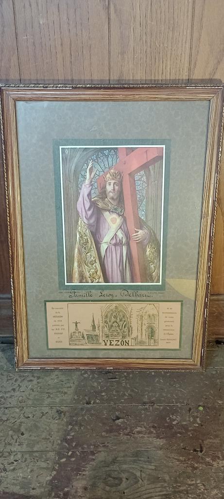 Gravure religieuse 38x53, Vezon, près de tournai, n63, Antiquités & Art, Enlèvement ou Envoi