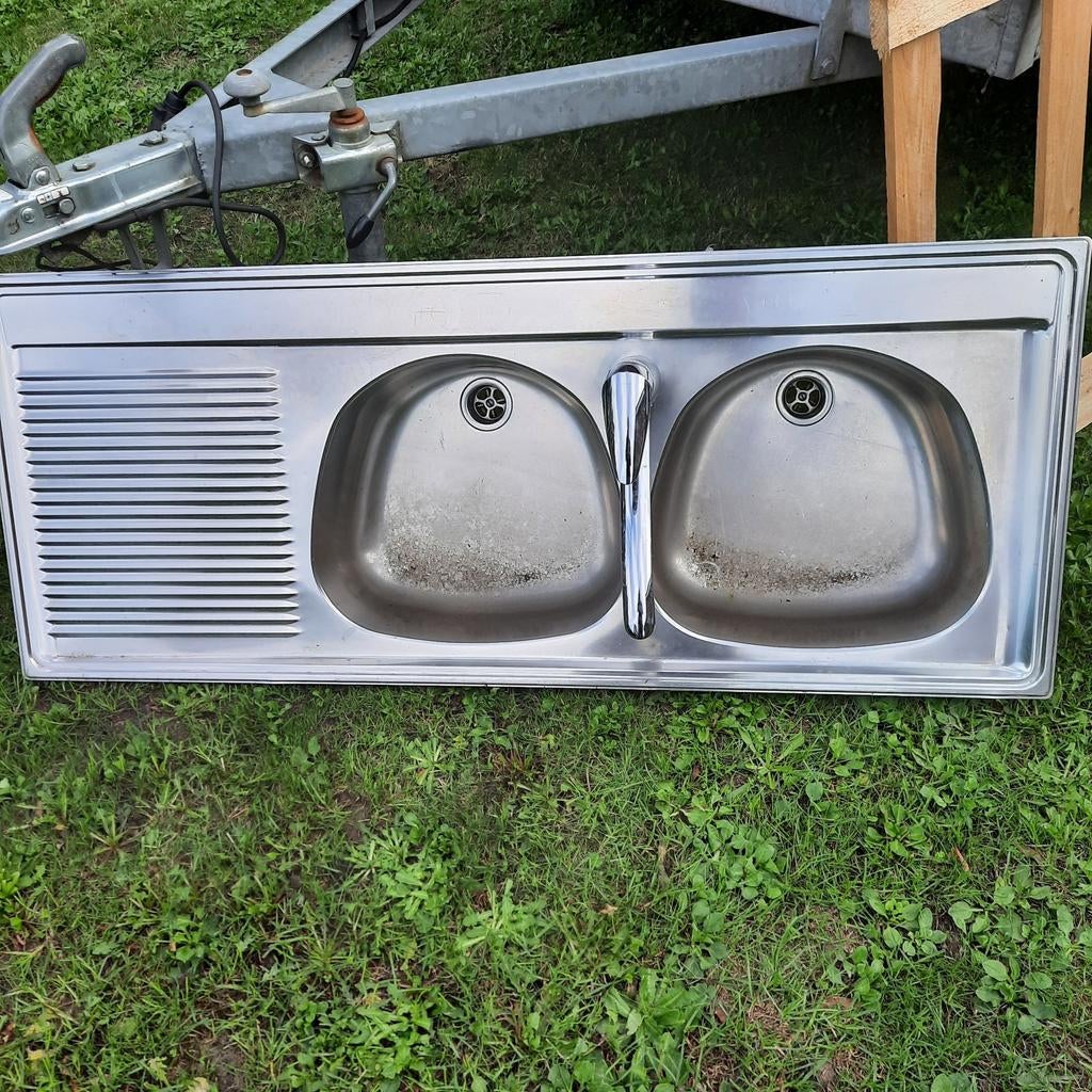 Wastafel FRANKE met Grohe-kraan . 130 x 52 buitenmaat ., Ophalen, Gebruikt