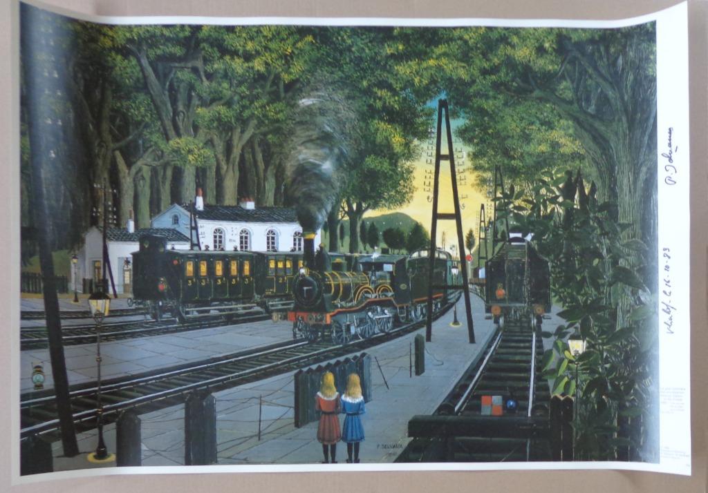PAUL DELVAUX / LA GARE FORESTIERE / OFFSET / 69x101cm / SIG, Antiquités & Art, Art | Lithographies & Sérigraphies, Enlèvement ou Envoi