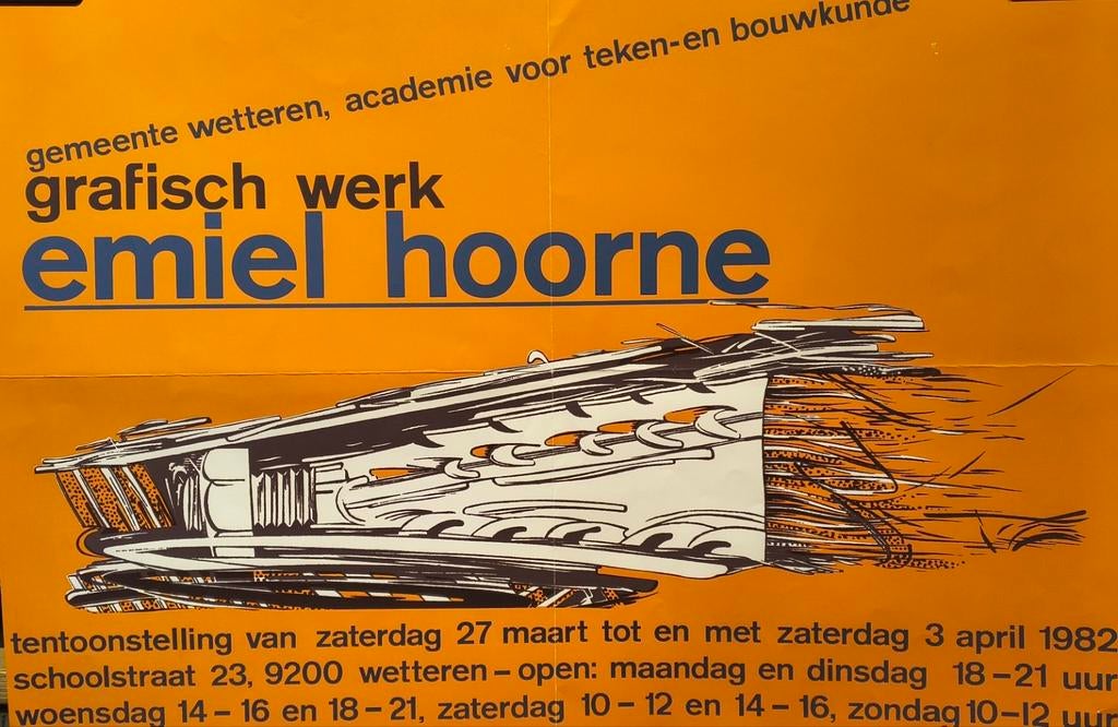 Emiel Hoorne - Grafisch werk. Gemeente Wetteren 1982 affiche, Ophalen of Verzenden