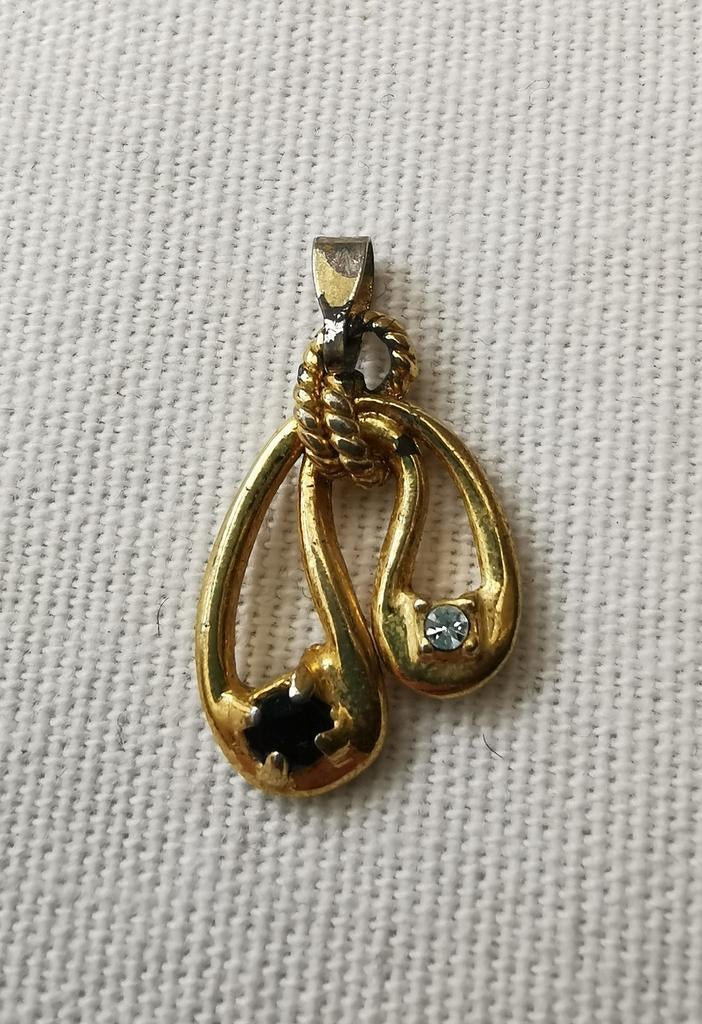 Vintage hanger dubbele druppel met strass 22 x 16 mm, Overige materialen, Gebruikt, Ophalen of Verzenden, Goud