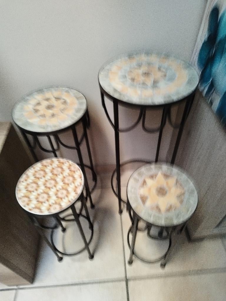 Planden tafeltje 4 stuks nieuwe, Ophalen, Met tegels, Metaal of Aluminium, Rond