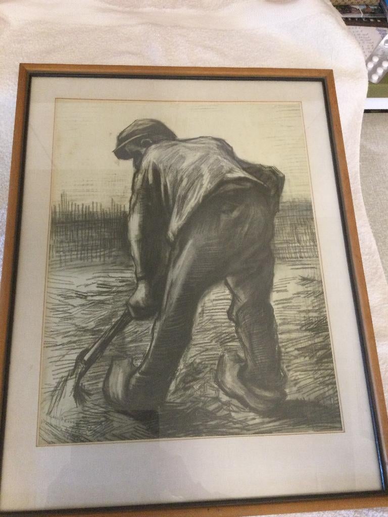 Oude zeefdruk Vincent Van Gogh spittende boer, Antiek en Kunst, Ophalen of Verzenden