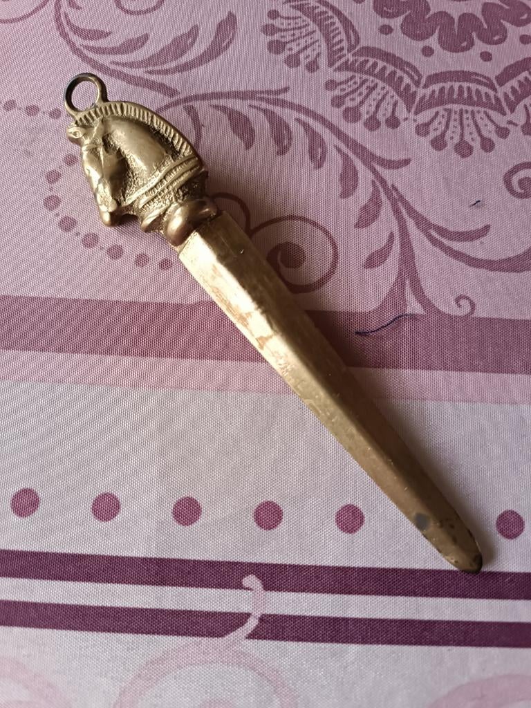 Vintage antieke koperen briefopener met paardenhoofd,18,5 cm, Ophalen