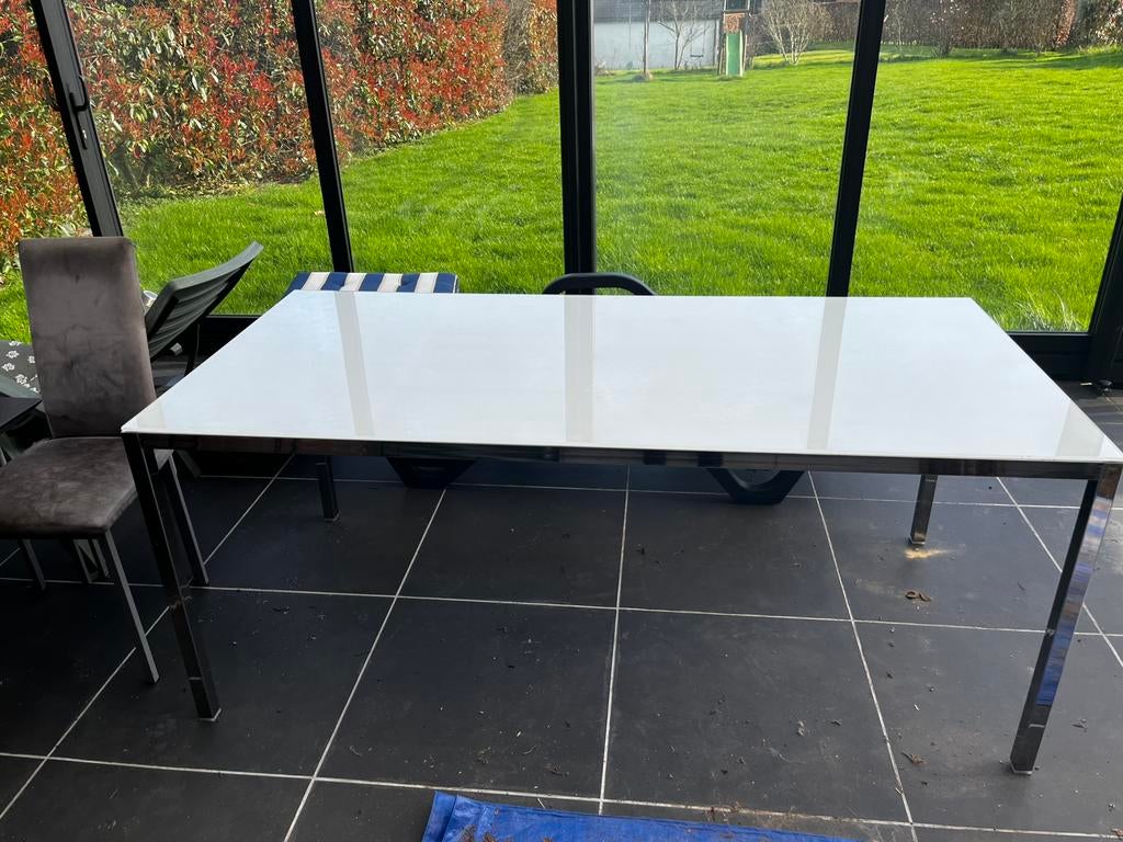 Table en verre 8 personnes, 150 à 200 cm, Cinq personnes ou plus, Comme neuf, Verre