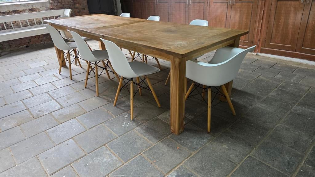 Massieve boerentafel 3 meter met 8 stoelen, Maison & Meubles, Salles à manger complètes, Enlèvement