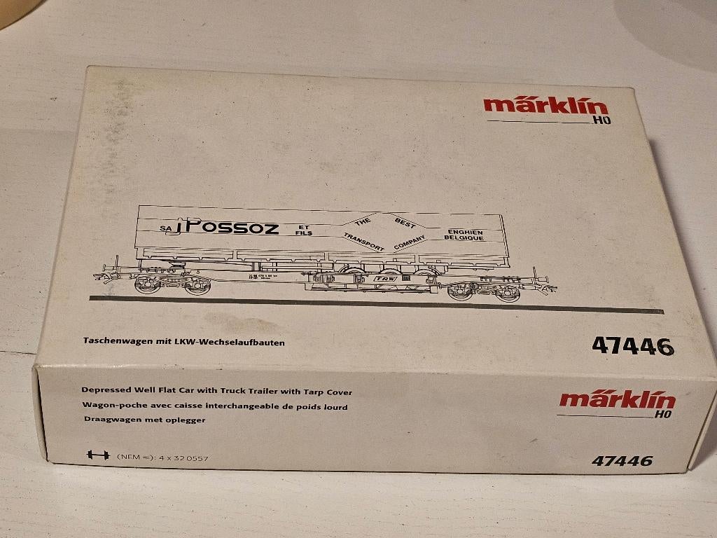 Marklin 47446 Verlaagde platte wagon met oplegger - Märklin, Ophalen of Verzenden, Wagon, Märklin