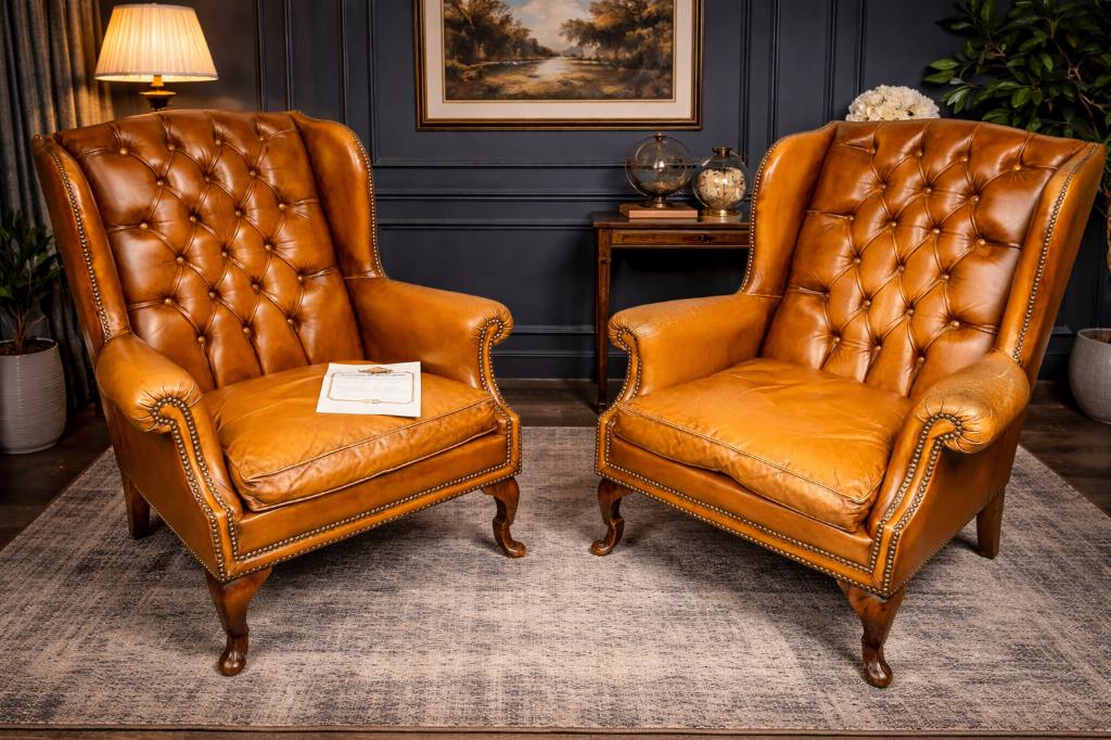 2 Fauteuils Chesterfield Piece de collection certificat 1979, Enlèvement ou Envoi, Utilisé, Cuir