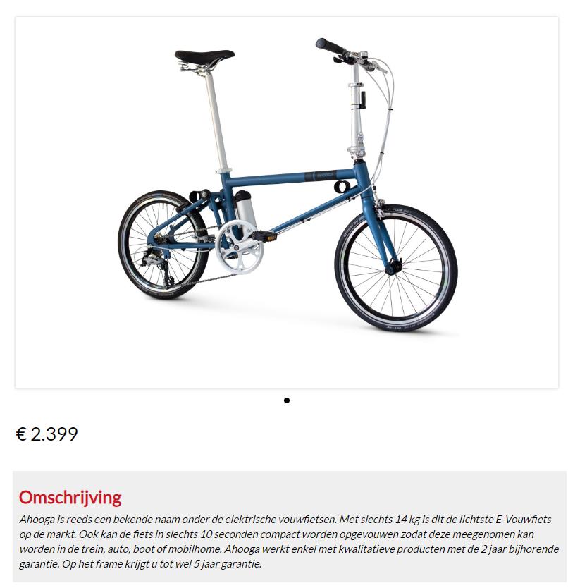Elektrische lichte plooifiets of vouwfiets Ahooga., Fietsen en Brommers, Fietsen | Vouwfietsen, 20 inch of meer, Heren, Versnellingen